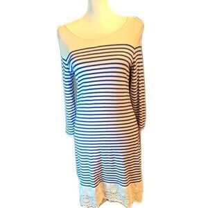 Market & Spruce (Stitch Fix) cute blue & white striped dress, lace detail M